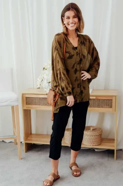 Tunic Tops<Slate the Label Fallon Khaki Fern Batwing Top
