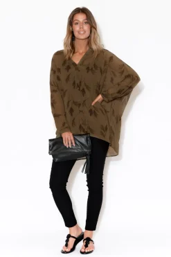 Tunic Tops<Slate the Label Fallon Khaki Fern Batwing Top