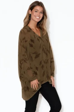 Tunic Tops<Slate the Label Fallon Khaki Fern Batwing Top