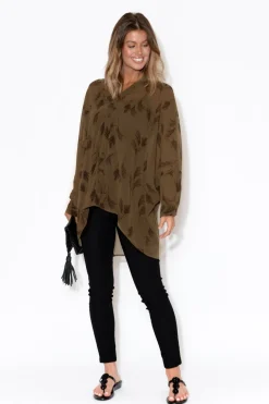 Tunic Tops<Slate the Label Fallon Khaki Fern Batwing Top