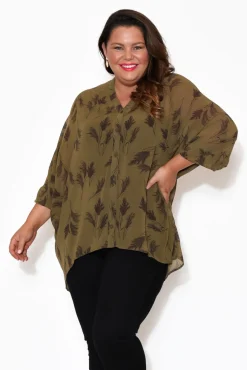 Tunic Tops<Slate the Label Fallon Khaki Fern Batwing Top