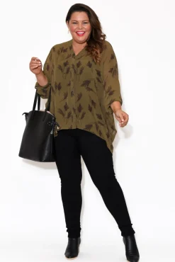 Tunic Tops<Slate the Label Fallon Khaki Fern Batwing Top