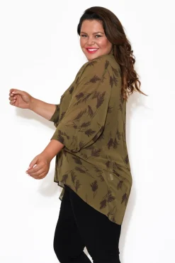 Tunic Tops<Slate the Label Fallon Khaki Fern Batwing Top