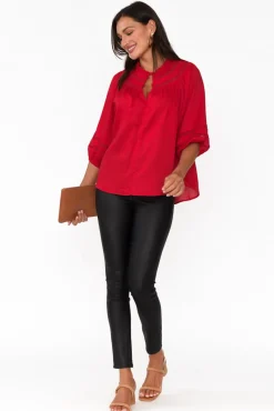 Sleeved Tops<Fate Becker Faraway Red Ladder Trim Top