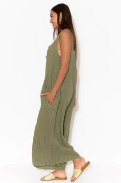 Linen Dresses<Talia Benson Fay Khaki Linen Jumpsuit