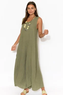 Linen Dresses<Talia Benson Fay Khaki Linen Jumpsuit