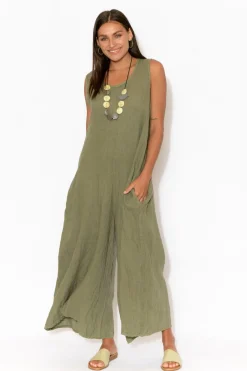 Linen Dresses<Talia Benson Fay Khaki Linen Jumpsuit