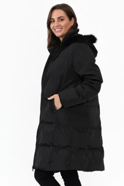 Jackets<Hammock u0026 Vine Faye Black Faux Fur Puffer Jacket