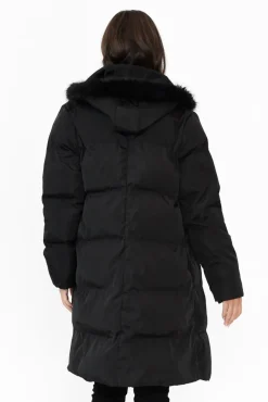 Jackets<Hammock u0026 Vine Faye Black Faux Fur Puffer Jacket