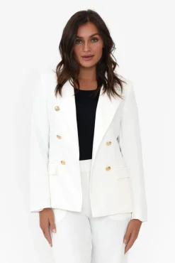 Jackets<La Strada Feena White Double Breasted Blazer