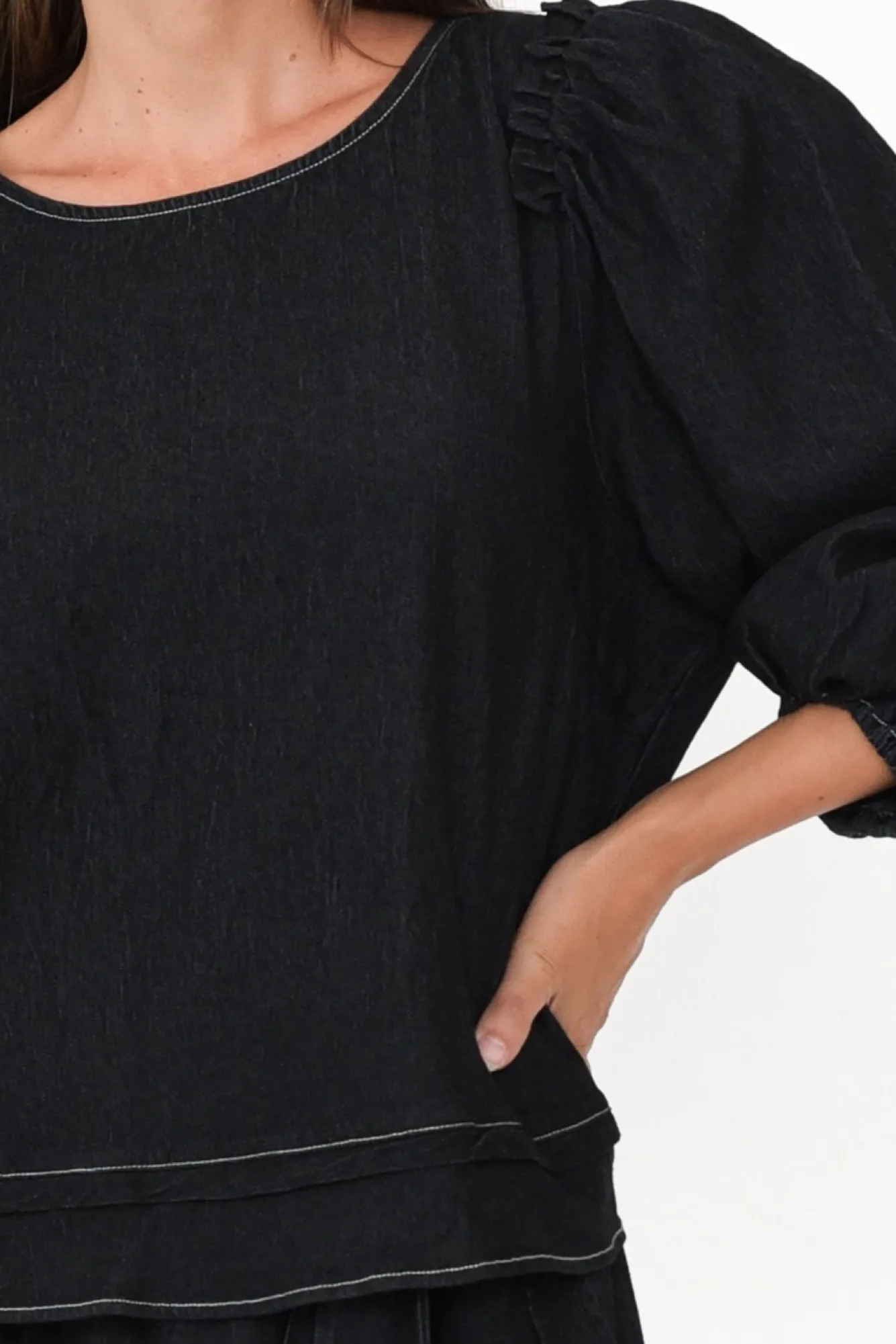 Cotton Tops<Cali and Co Ferguson Black Cotton Blend Frill Top
