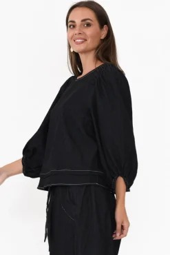 Cotton Tops<Cali and Co Ferguson Black Cotton Blend Frill Top