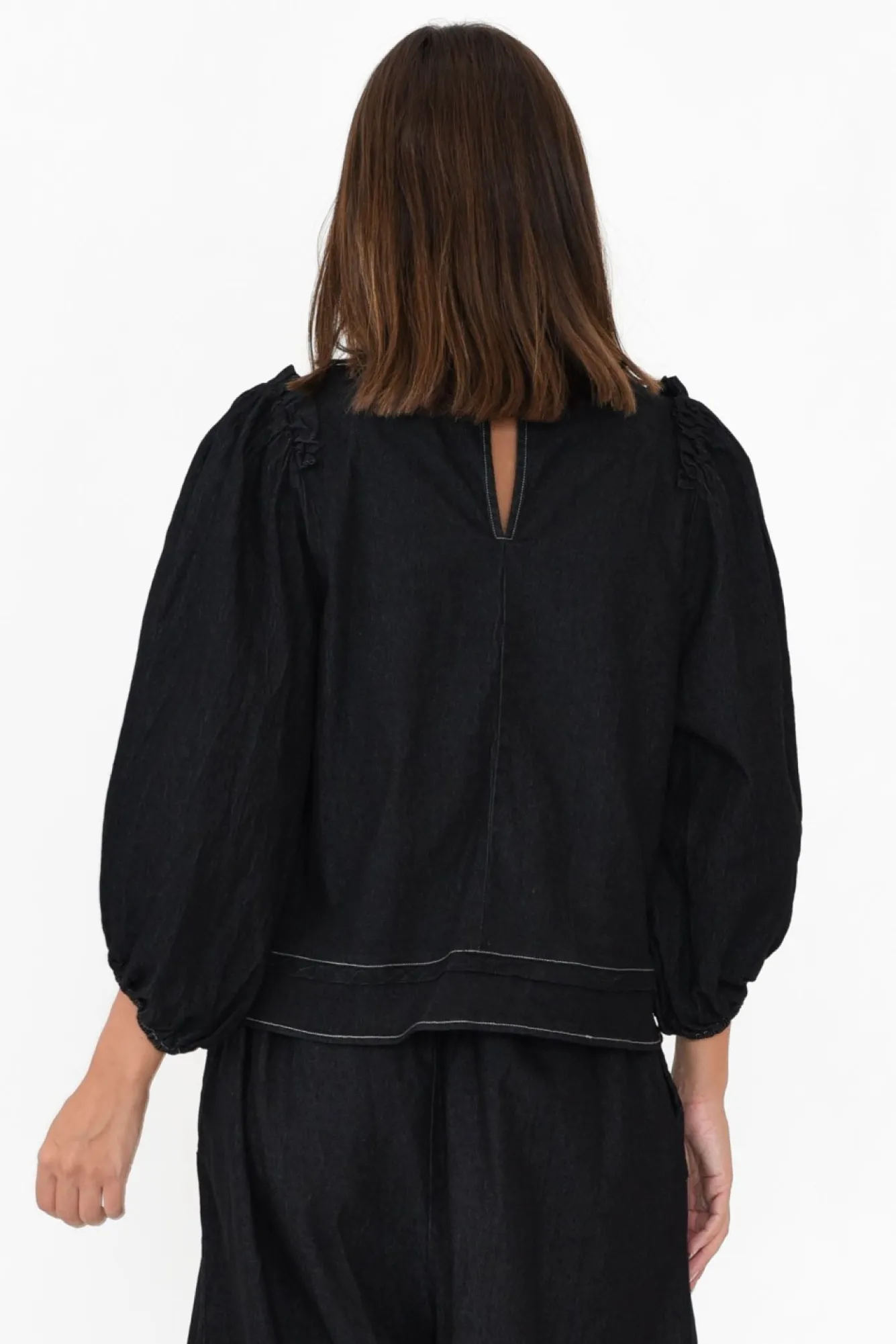 Cotton Tops<Cali and Co Ferguson Black Cotton Blend Frill Top