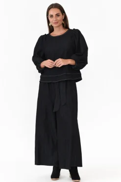 Cotton Tops<Cali and Co Ferguson Black Cotton Blend Frill Top