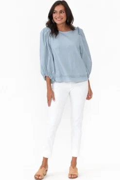 Cotton Tops<Cali and Co Ferguson Light Blue Cotton Blend Frill Top