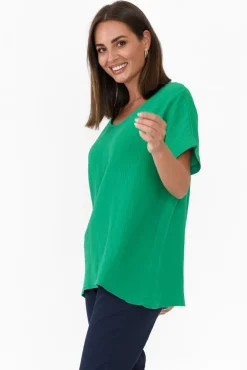 Cotton Tops<Cali and Co Ferrera Green Crinkle Cotton Top