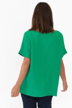 Cotton Tops<Cali and Co Ferrera Green Crinkle Cotton Top