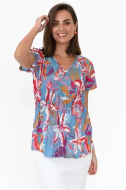 Cotton Tops<One Summer Fia Blue Tropical Cotton Top