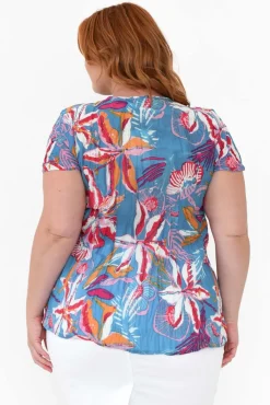 Cotton Tops<One Summer Fia Blue Tropical Cotton Top