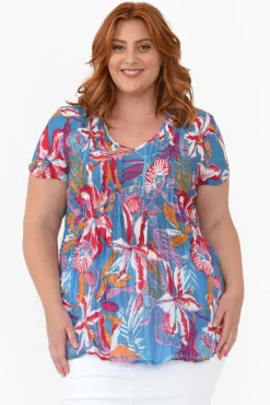 Cotton Tops<One Summer Fia Blue Tropical Cotton Top
