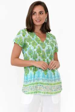 Cotton Tops<One Summer Fia Green Geo Cotton Top