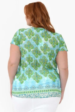 Cotton Tops<One Summer Fia Green Geo Cotton Top