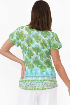Cotton Tops<One Summer Fia Green Geo Cotton Top