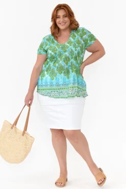 Cotton Tops<One Summer Fia Green Geo Cotton Top