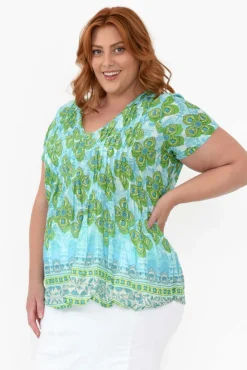 Cotton Tops<One Summer Fia Green Geo Cotton Top