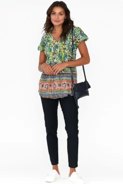 Cotton Tops<One Summer Fia Green Paisley Cotton Top