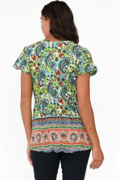 Cotton Tops<One Summer Fia Green Paisley Cotton Top