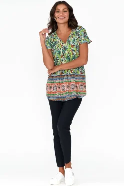Cotton Tops<One Summer Fia Green Paisley Cotton Top