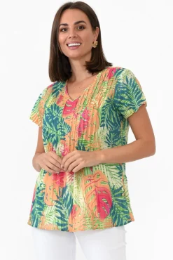 Cotton Tops<One Summer Fia Green Palm Cotton Top