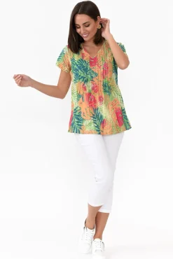 Cotton Tops<One Summer Fia Green Palm Cotton Top