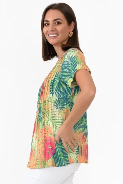 Cotton Tops<One Summer Fia Green Palm Cotton Top