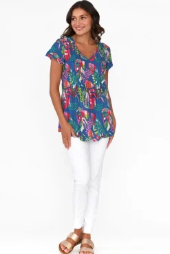 Cotton Tops<One Summer Fia Teal Leaf Cotton Top