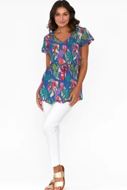 Cotton Tops<One Summer Fia Teal Leaf Cotton Top