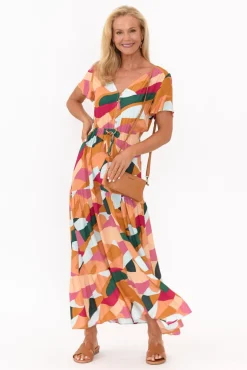 Maxi Dresses<Miracle Fashion Fifi Orange Geo Tiered Maxi Dress