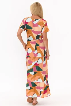 Maxi Dresses<Miracle Fashion Fifi Orange Geo Tiered Maxi Dress
