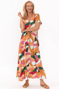 Maxi Dresses<Miracle Fashion Fifi Orange Geo Tiered Maxi Dress