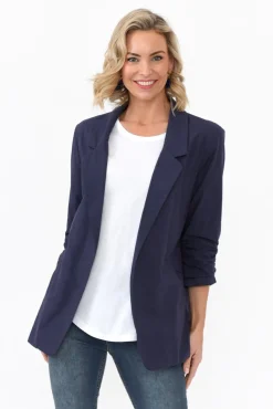 Jackets<Cali and Co Figaro Navy Cotton Blazer