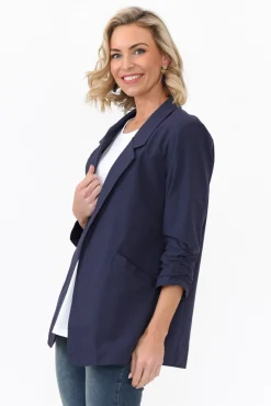 Jackets<Cali and Co Figaro Navy Cotton Blazer