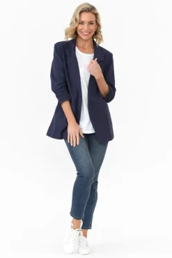 Jackets<Cali and Co Figaro Navy Cotton Blazer