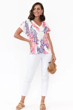 Sleeved Tops<La Strada Fleming Purple Blossom Sequin V Neck Top