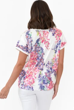 Sleeved Tops<La Strada Fleming Purple Blossom Sequin V Neck Top