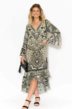 Below Knee Dresses<Fashion Spectrum Flora Grey Silk Frill Dress