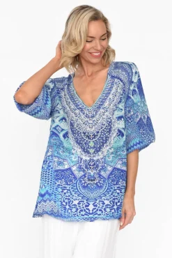 Sleeved Tops<Fashion Spectrum Florence Blue Silk Gypsy Top