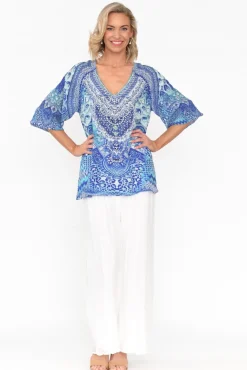 Sleeved Tops<Fashion Spectrum Florence Blue Silk Gypsy Top