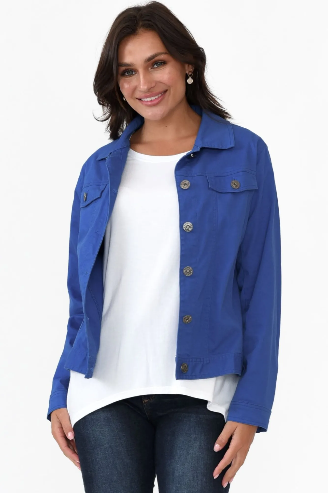 Jackets<Cali and Co Florida Cobalt Cotton Stretch Jacket