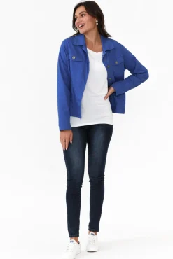 Jackets<Cali and Co Florida Cobalt Cotton Stretch Jacket